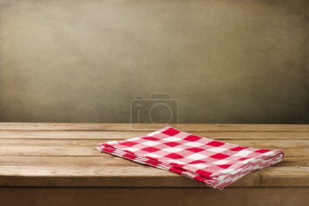 Background with tablecloth and wooden deck table