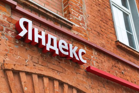 yandex logo office sign Internet search engine Russian company IT .Russia,Moscow, 19okt2021.