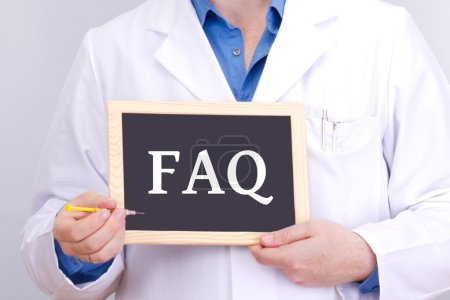 Doctor shows information on blackboard: faq