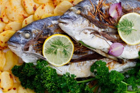 Fish - grilled sea bream with baked potatoes