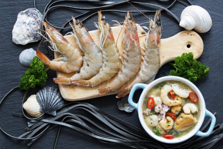 Shrimp, seafood - raw fresh prawns prepared for cooking