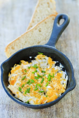 Breakfast, scrambled eggs with chives