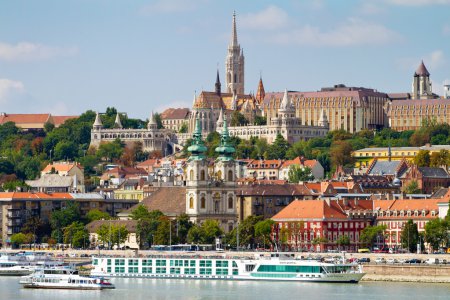 View of Buda side of Budapest with the Castle, St. Matthias and