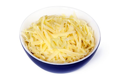 Grated Cheese in Bowl Isolated