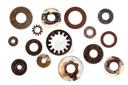 Collection of Old Rusty Washers Isolated