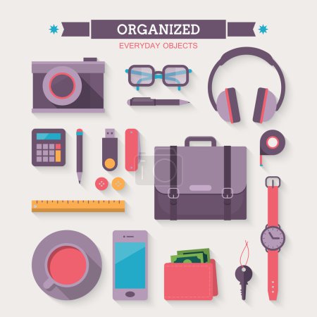 Icons set of organized everyday objects