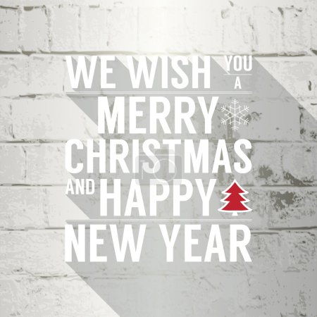 Merry Christmas and Happy New Year text on white brick stone wall.