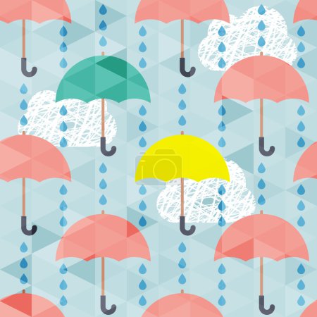 Seamless pattern with umbrella and rain