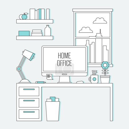 Illustration of home office desk