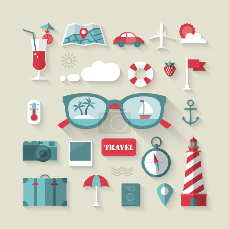 Travel and tourism flat icons set.