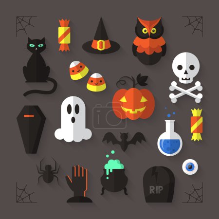 Flat modern icons for Halloween holiday