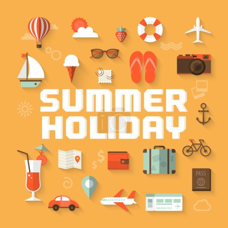 Summer holiday flat icons with lettering