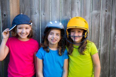Sister and friends sport kid girls portrait smiling happy