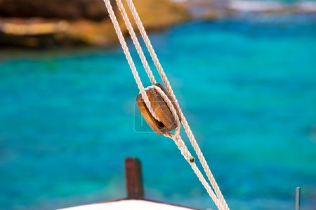Boat classic pulley from sailboat in Mediterranean