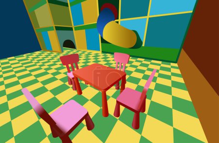 child room with labyrinth and table with chairs vector