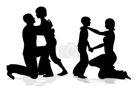 Parents with children talking silhouette vector
