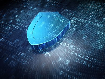Security concept: blue shield on digital background