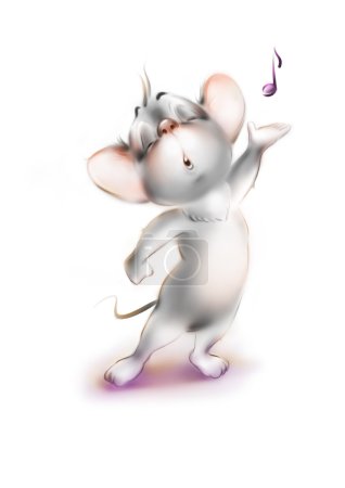 Mouse musician sings on white background