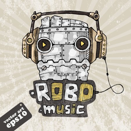 robot head in the headphones, the music robot. vector illustration
