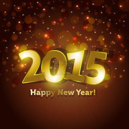 Golden 2015 Happy New Year greeting card with sparking spot lights background