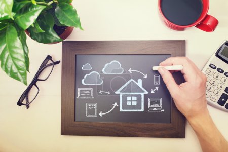 Man drawing cloud connectivity concepts