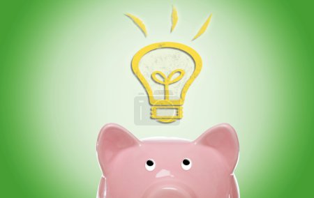 Piggy bank with idea light bulb