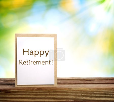 Happy retirement card on shiny green background