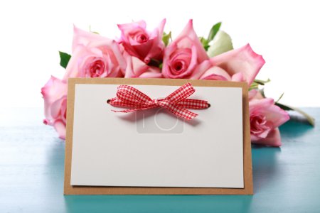 Handmade card with pink roses