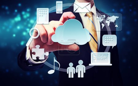 Business man with connectivity through cloud computing concept