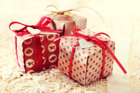 Hand-crafted gift boxes with heart-shaped labels