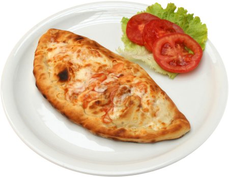 Pizza Calzone with salami bacon cheese and mushrooms