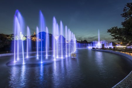 Beautiful blue fountains at night