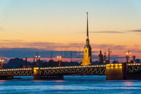 Palace Bridge and Peter and Paul Cathedral in St. Petersburg, Ru