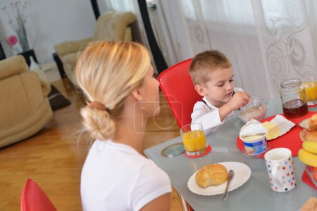 Family have healthy breakfast at home