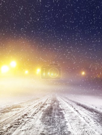 Winter road at night