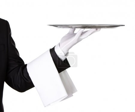 Waiter with empty silver tray