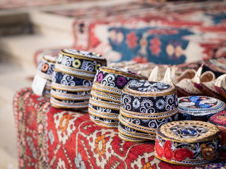 Souvenirs sold on a local market in the old town of Baku, Azerbaijan