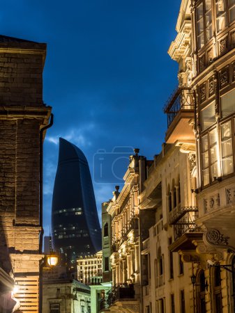 BAKU, AZERBAIJAN - NOVEMBER 22, 2013: Icheri Sheher (Old Town) of Baku, Azerbaijan, by night. Icheri Sheher is a UNESCO World Heritage Site since 2000.
