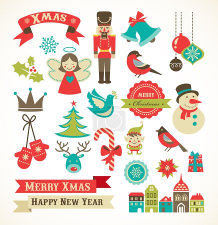 Christmas retro icons, elements and illustrations