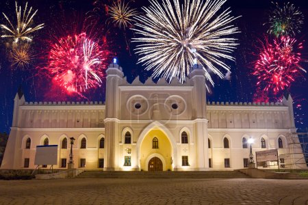 Firework display over the castle in Lublin
