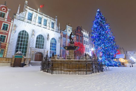 Artus Court of Gdansk in winter scenery with Christmas tree