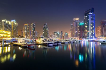Skyscrapers of Dubai Marina at night, UAE