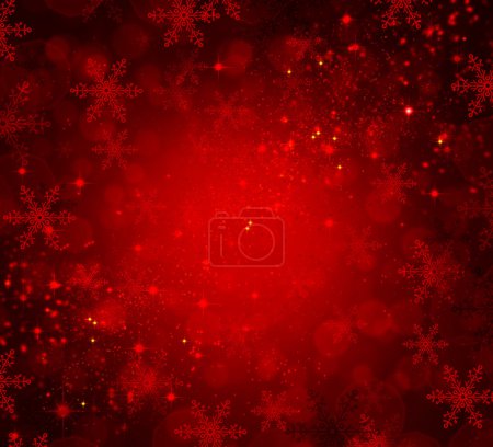 Red Holiday Christmas Background with Snowflakes and Stars