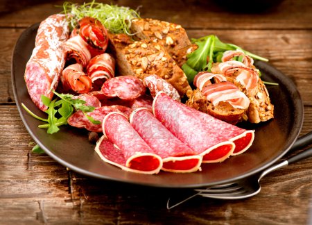 Sausage. Various Italian Ham, Salami and Bacon. Meat Food