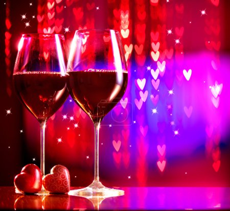 Valentine's Day Celebrating. Two Glasses of Red Wine