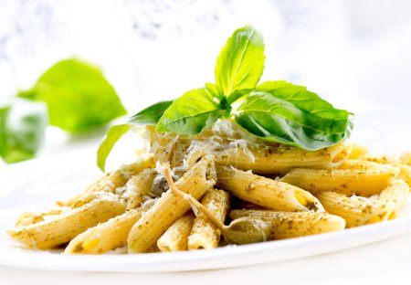 Penne Pasta with Pesto Sauce. Italian Cuisine