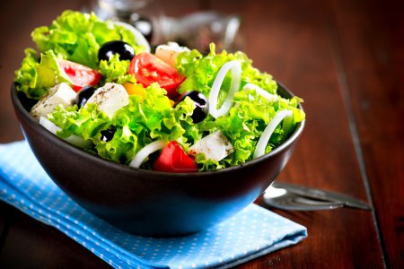 Greek Salad Bowl with Feta Cheese, Tomatoes and Olives