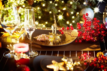 Christmas And New Year Holiday Table Setting. Celebration