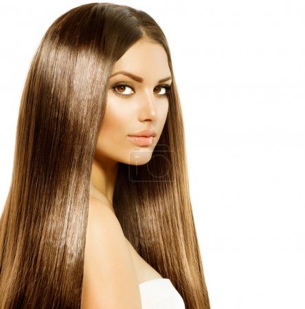 Beauty Woman with Long Healthy and Shiny Smooth Brown Hair