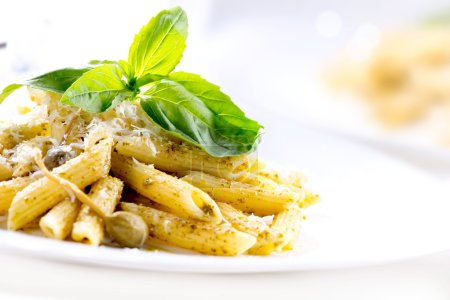 Penne Pasta with Pesto Sauce. Italian Cuisine
